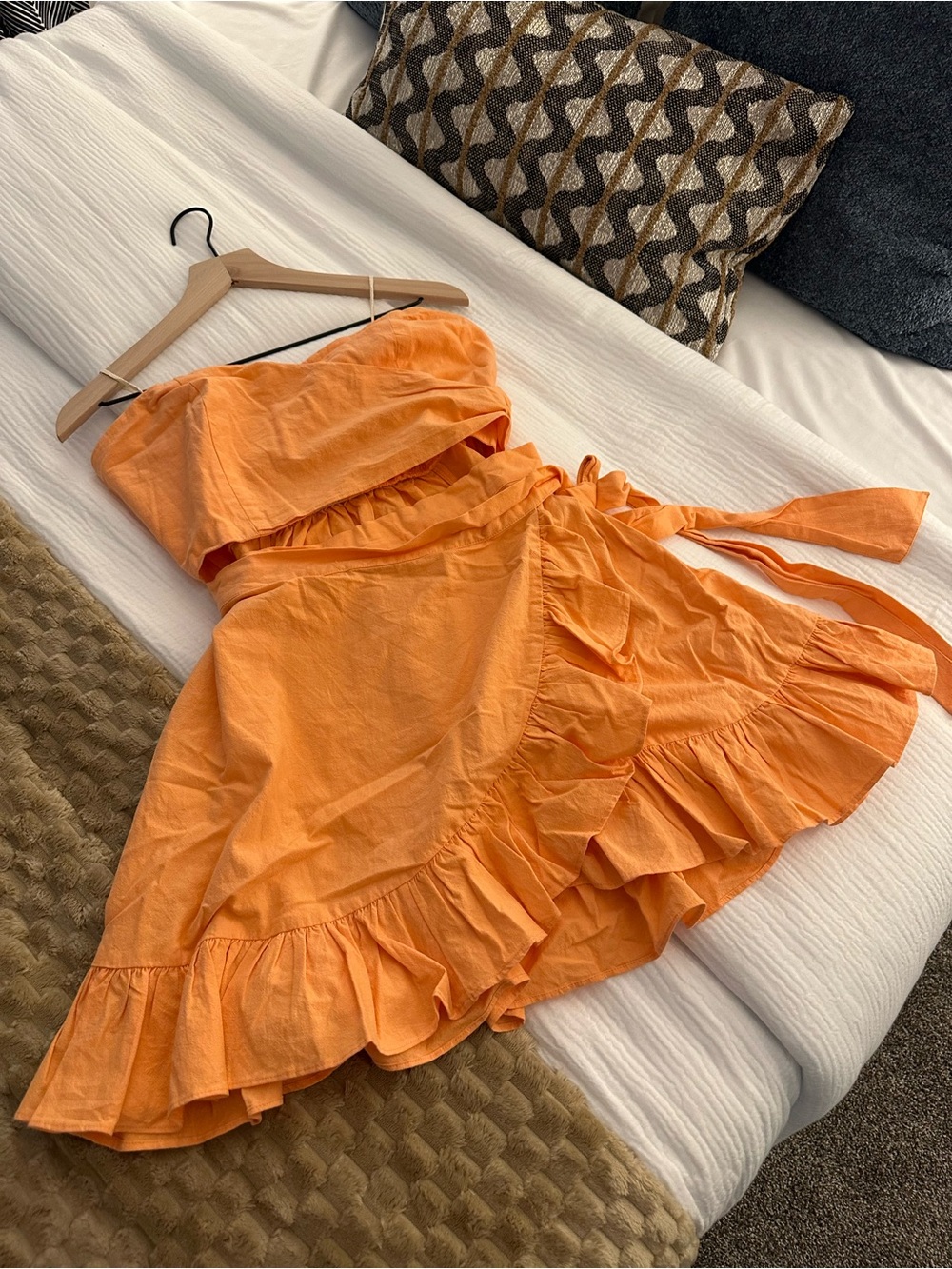 Free People Strapless Peach Mini Ruffle Dress